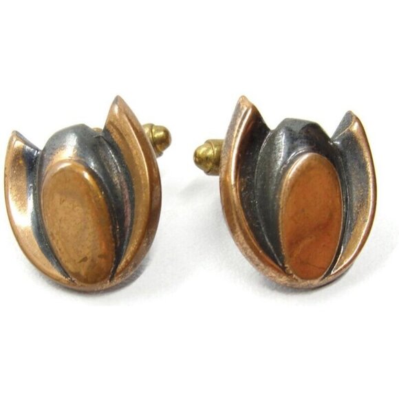 Vintage Modernist Cufflinks Copper Tone Unique Design  Shirt Accessories Wedding - Picture 5 of 13